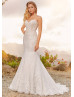 Strapless Beaded Ivory Lace Tulle Wedding Dress With Detachable Train